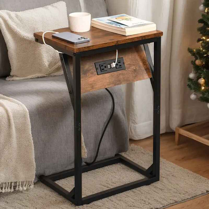 Classical C-Shaped Table with Charging Station