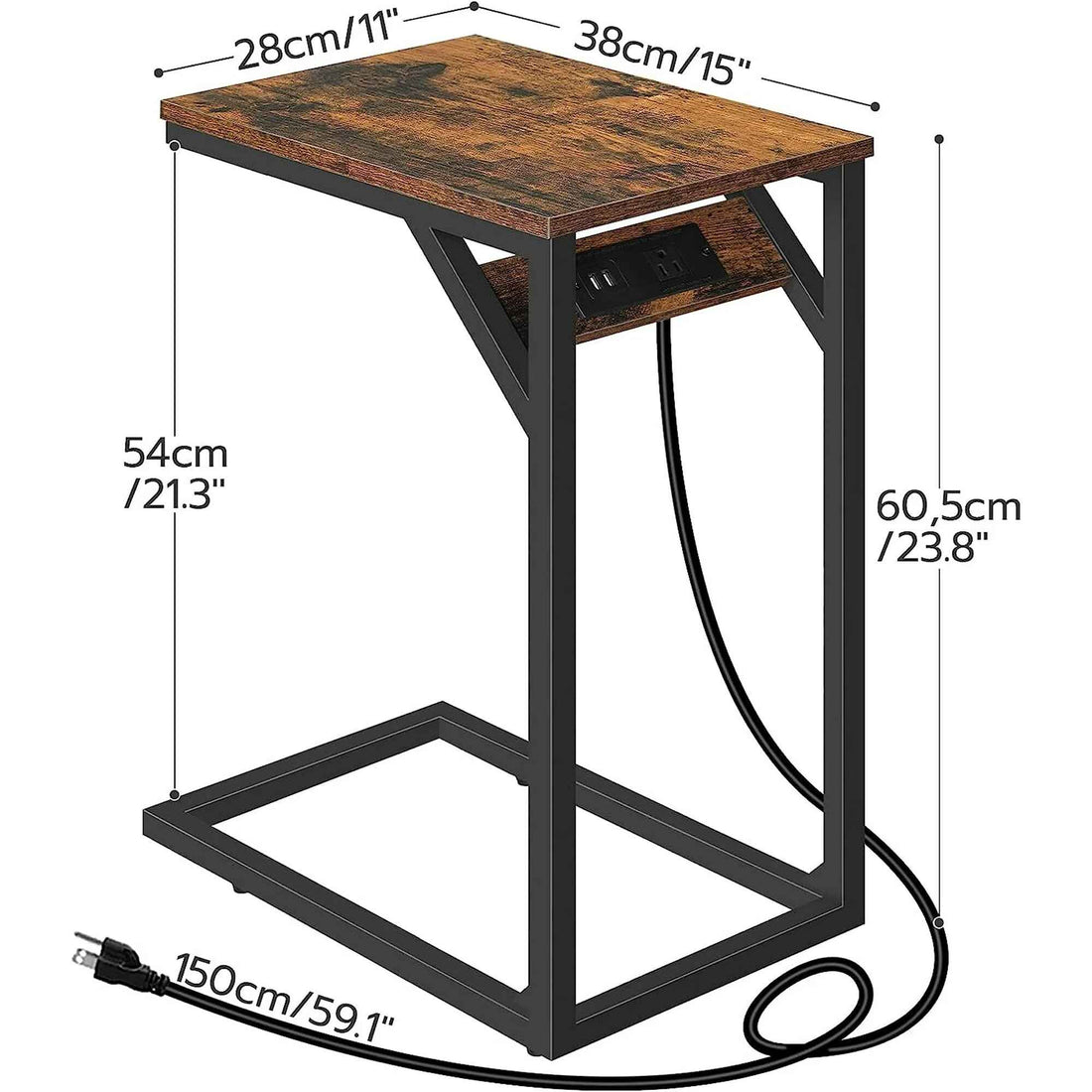 Classical C-Shaped Table with Charging Station