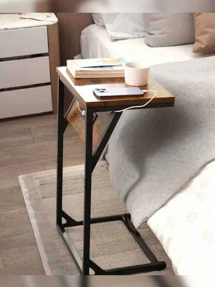 Classical C-Shaped Table with Charging Station