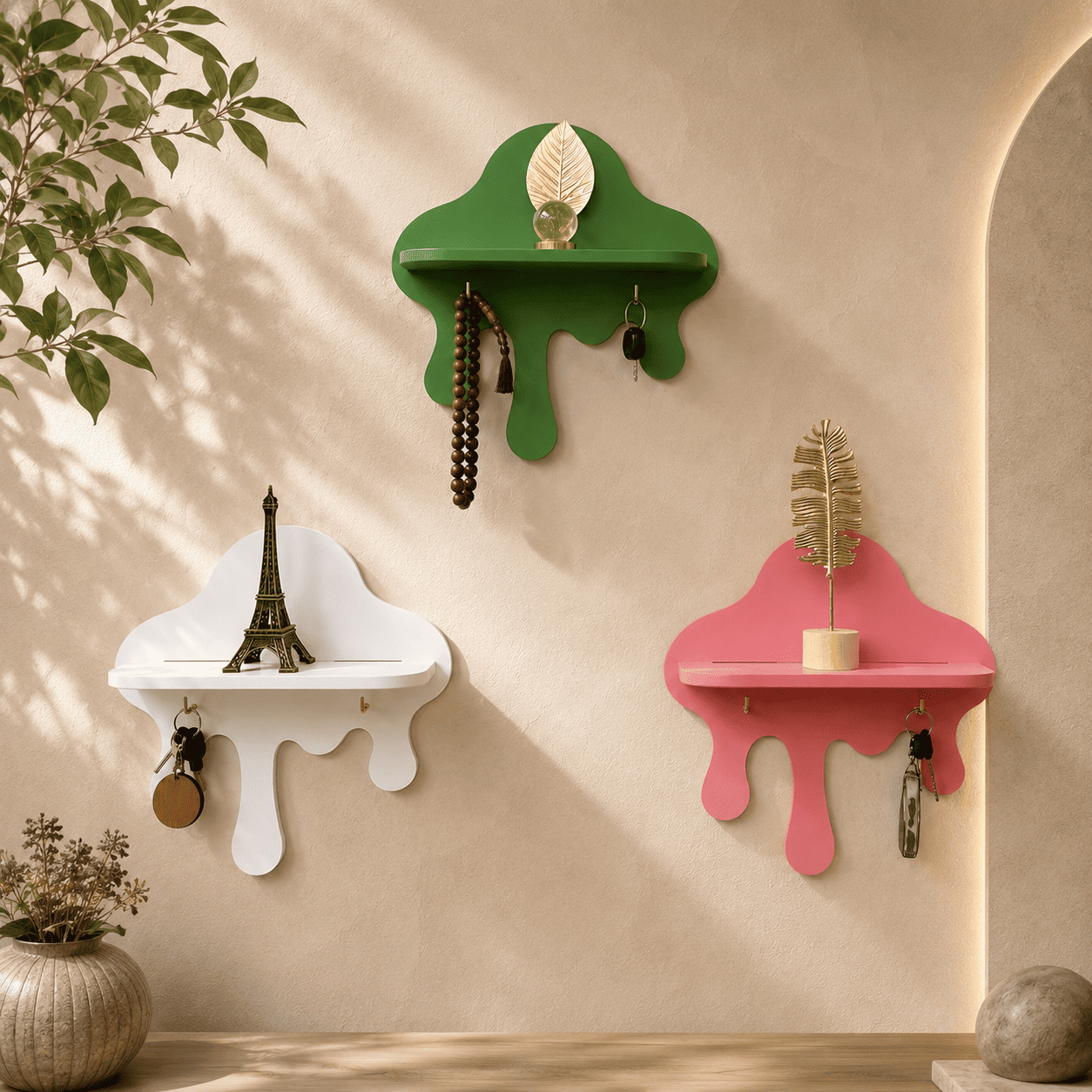 Modern Drip Wall Shelf with Key Holder